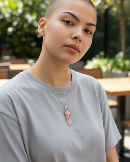 Rose Quartz Double Point Necklace with 18 Inch Chain