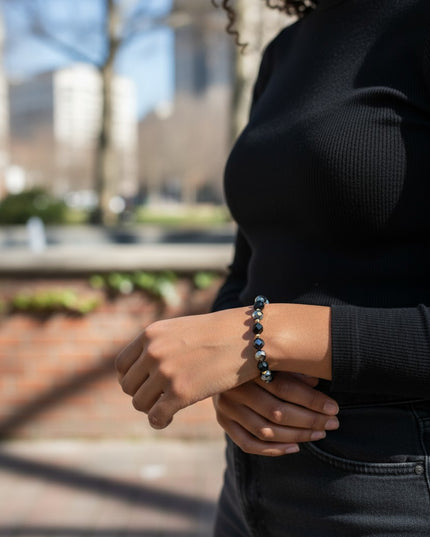 Rondelle Glass and Black Onyx Bracelet Transformative, Protective and Grounding
