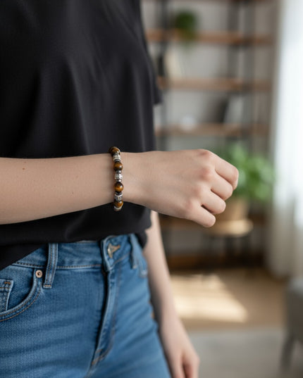 Tiger Eye and Hematite Bracelet for Grounding, Confidence and Protection
