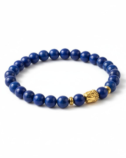 Natural Lapis Lazuli Gemstone Bracelet With Buddha Head Charm for Enlightenment and Inner Peace