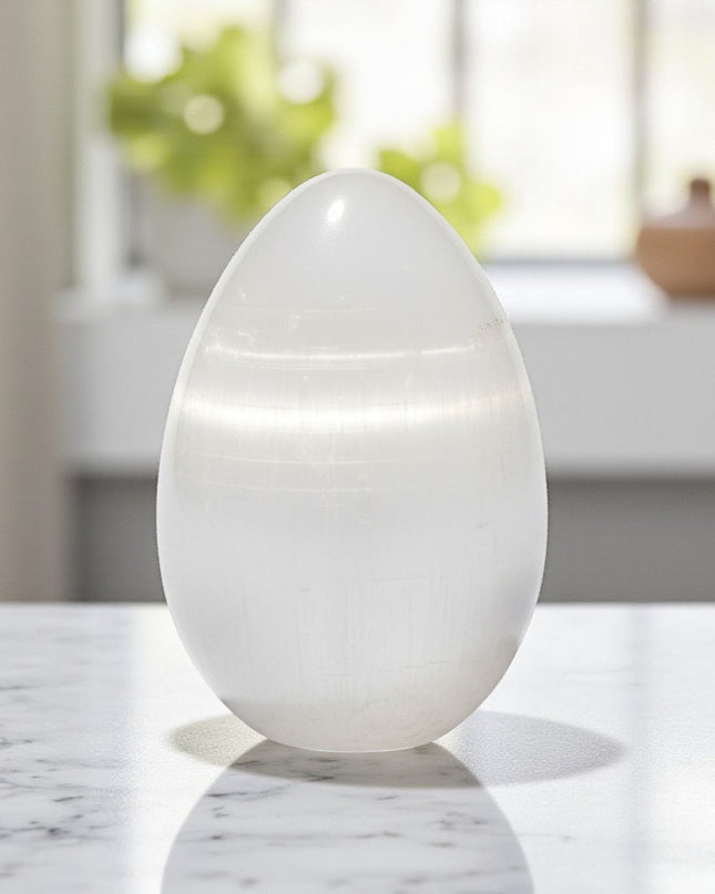 Selenite Egg Natural Stone Carved Egg Metaphysical Healing and Home Decor