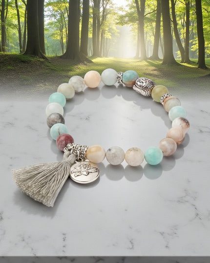 Amazonite Bracelet with Lotus Charm for Balance Harmony and Manifestation