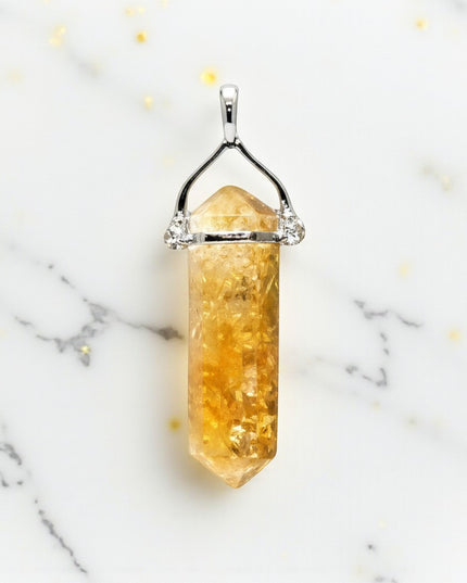 Hand Crafted Double Point Citrine Necklace for Prosperity, Optimism and Creativity.