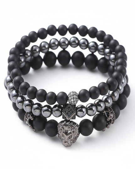 Hematite and Frosted Onyx 8mm Three Bracelet Set