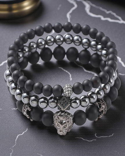 Hematite and Frosted Onyx 8mm Three Bracelet Set