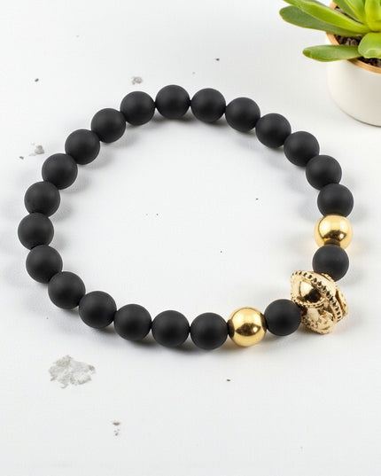Natural Lapis Luzuli Gemstone Bracelet with Ancient Gold Accent Helmet. Spiritual Insights and Self Awareness