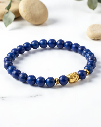 Natural Lapis Lazuli Gemstone Bracelet With Buddha Head Charm for Enlightenment and Inner Peace