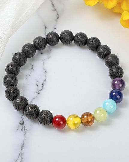 Lava Stone Bracelet With Chakra Healing Beads 8mm