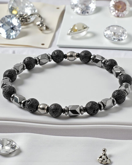 Lava Stone and Hematite Bracelet for Grounding, Strength and Protection