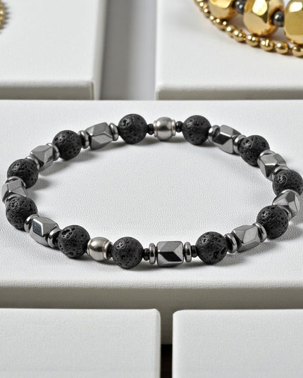 Lava Stone and Hematite Bracelet for Grounding, Strength and Protection