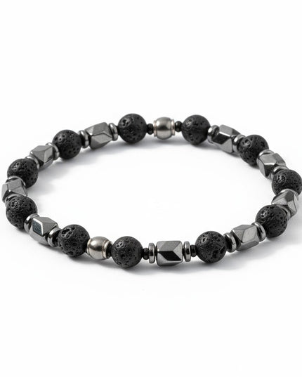Lava Stone and Hematite Bracelet for Grounding, Strength and Protection