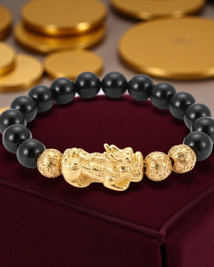 Black Onyx With Dragon Charm Bracelet 8mm