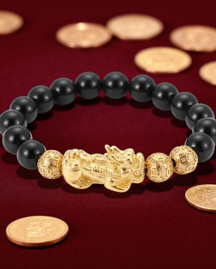Black Onyx With Dragon Charm Bracelet 8mm