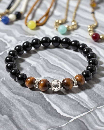 Black Onyx and Tiger Eye Bracelet for Protection, Grounding and Mental Clarity