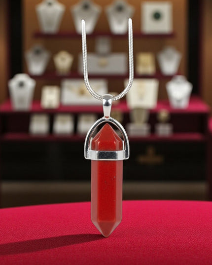 Red Jasper Double Point Gemstone Necklace With 18" Chain
