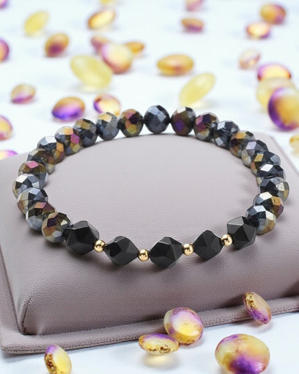 Rondelle Glass and Black Onyx Bracelet Transformative, Protective and Grounding