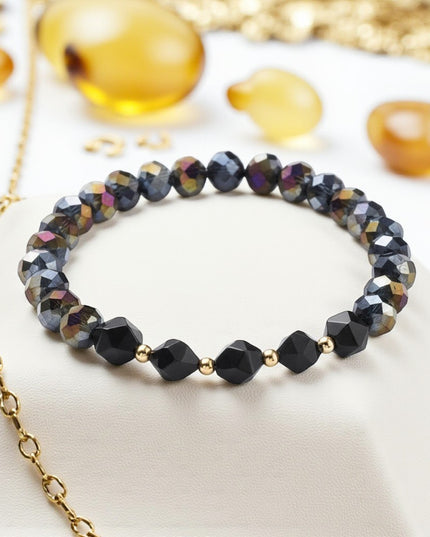 Rondelle Glass and Black Onyx Bracelet Transformative, Protective and Grounding