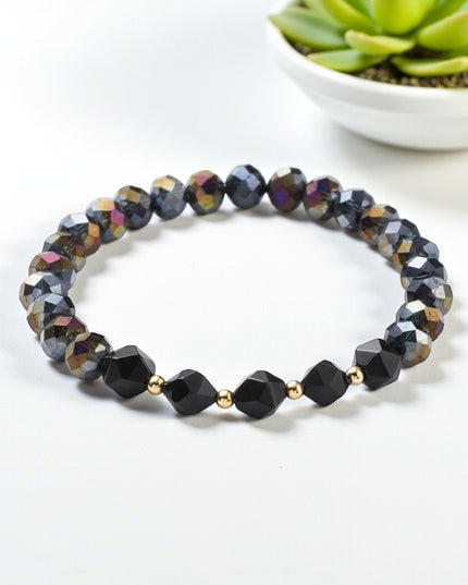Rondelle Glass and Black Onyx Bracelet Transformative, Protective and Grounding