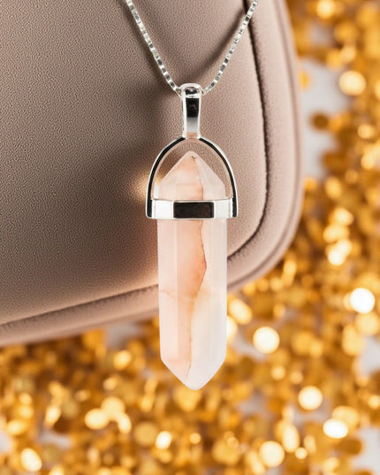 Rose Quartz Double Point Necklace with 18 Inch Chain