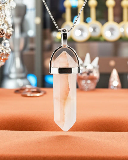 Rose Quartz Double Point Necklace with 18 Inch Chain
