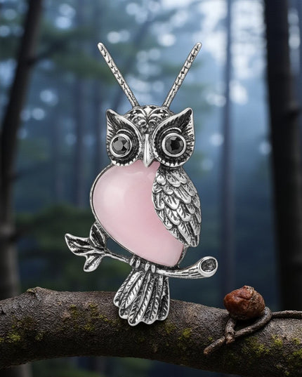 Rose Quartz Gemstone Owl Charm Pendant Necklace