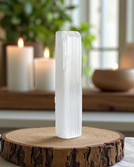 Raw Selenite Stick for Energy Cleansing, Charging Crystals & Spiritual Protection and Meditation Tool - 5 Inch