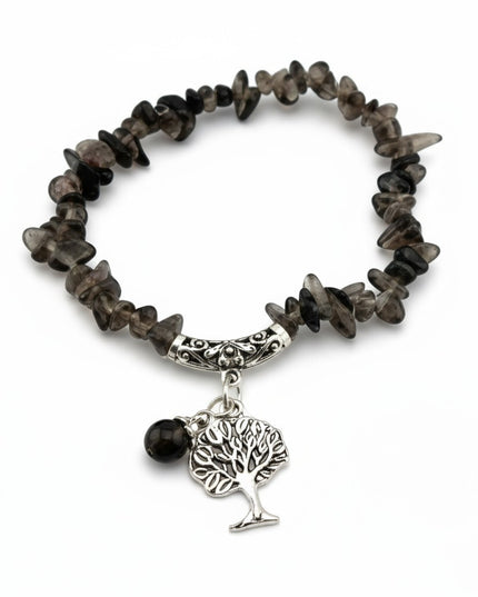 Natural Smoky Quartz Bracelet with a Tree of Life Charm