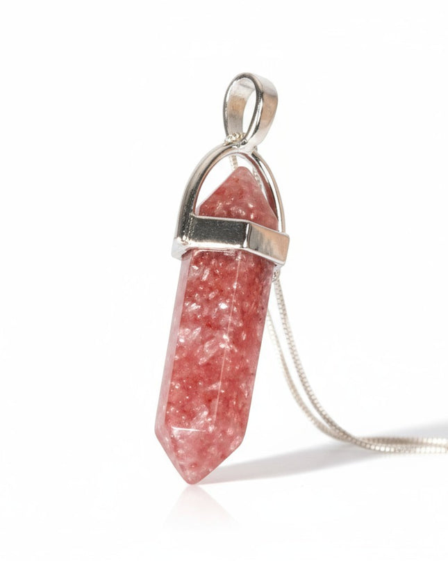 Strawberry Quartz Double Point Pendant With Chain