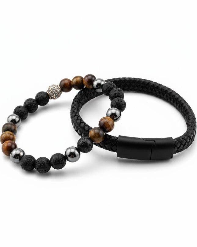 Tiger Eye and Woven Bracelet for courage, confidence, and protection, promoting mental clarity