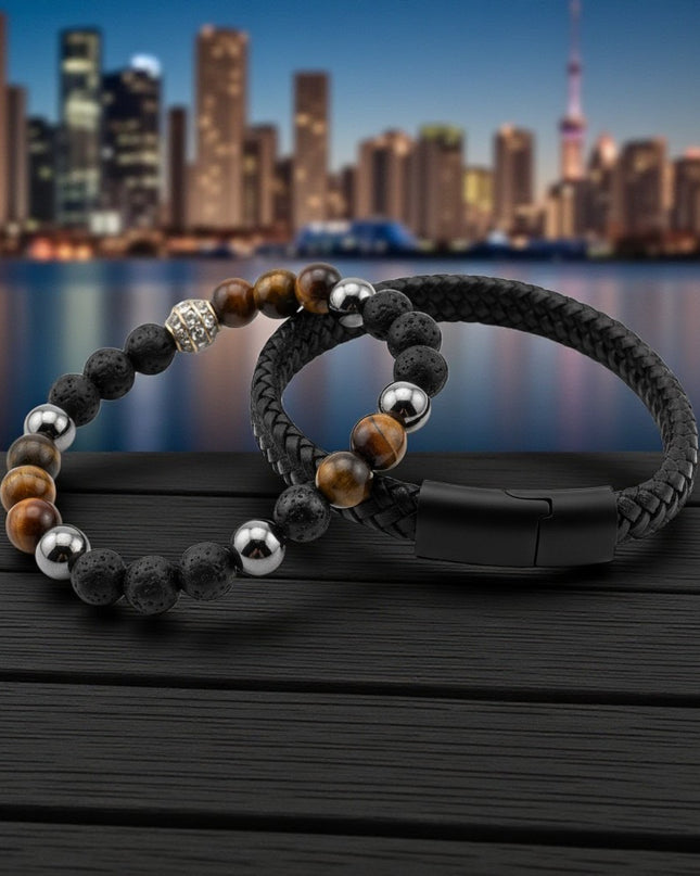 Tiger Eye and Woven Bracelet for courage, confidence, and protection, promoting mental clarity