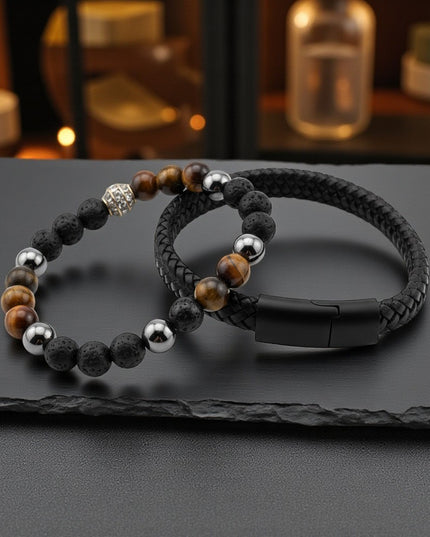 Tiger Eye and Woven Bracelet for courage, confidence, and protection, promoting mental clarity