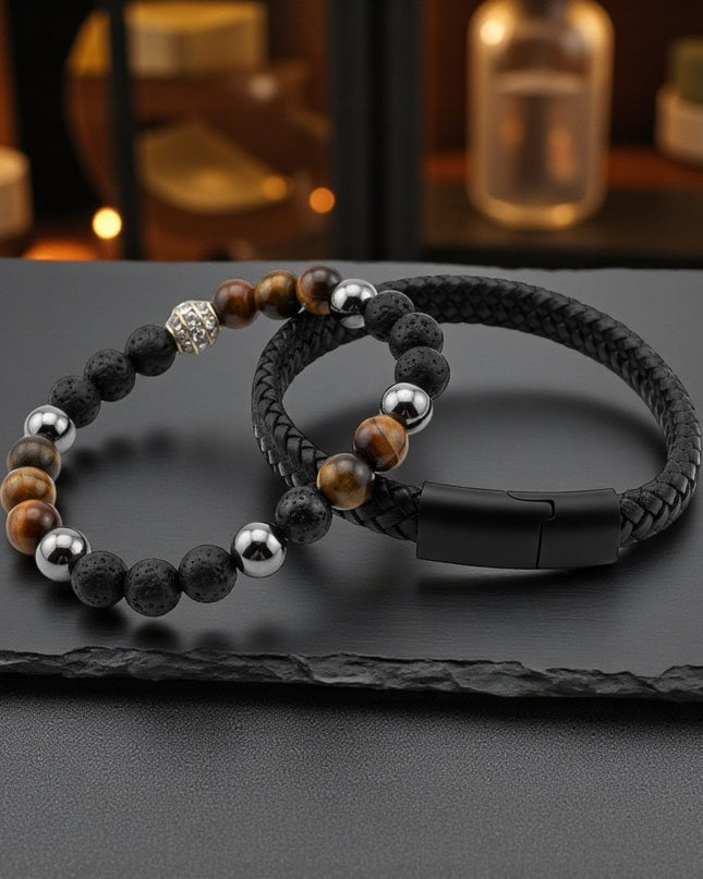 Tiger Eye and Woven Bracelet for courage, confidence, and protection, promoting mental clarity
