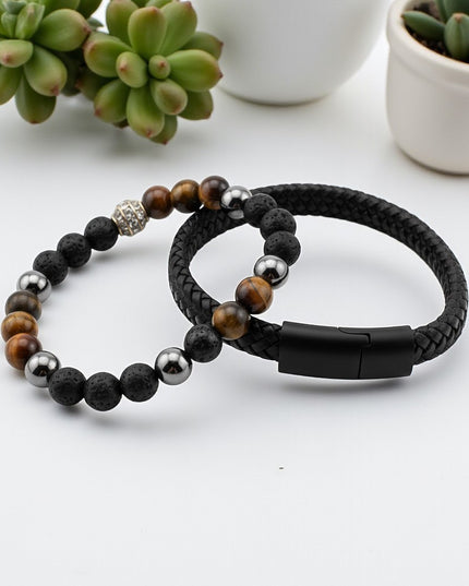 Tiger Eye and Woven Bracelet for courage, confidence, and protection, promoting mental clarity