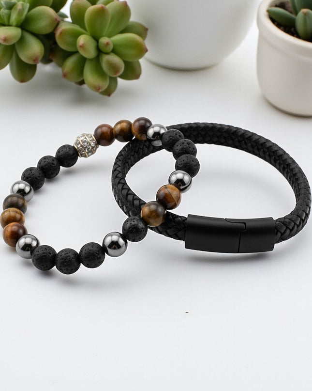 Tiger Eye and Woven Bracelet for courage, confidence, and protection, promoting mental clarity