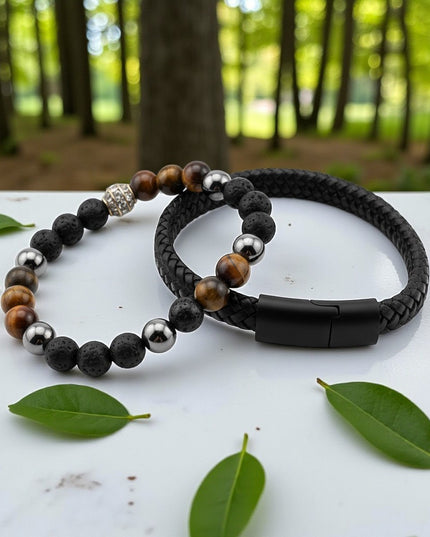 Tiger Eye and Woven Bracelet for courage, confidence, and protection, promoting mental clarity