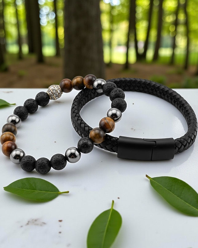 Tiger Eye and Woven Bracelet for courage, confidence, and protection, promoting mental clarity