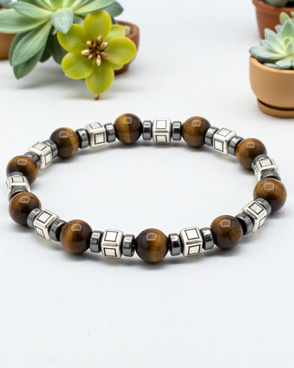 Tiger Eye and Hematite Bracelet for Grounding, Confidence and Protection