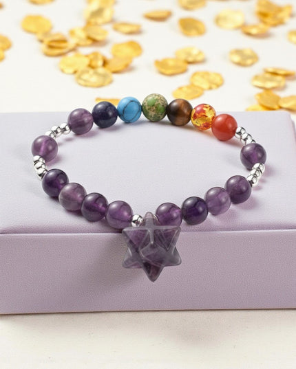 Amethyst and Chakra Bracelet for Spiritual Awareness, Intuition, and Inner Peace