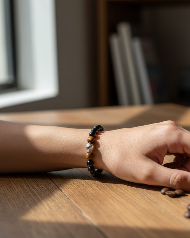 Black Onyx and Tiger Eye Bracelet for Protection, Grounding and Mental Clarity