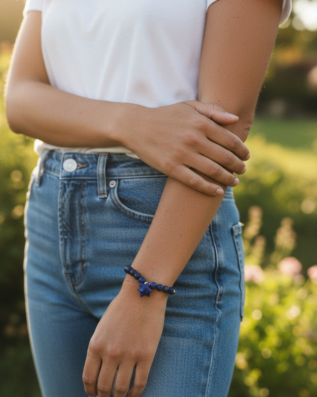 Lapis Lazuli Powerful Metal Free Chakra Stone Bracelet