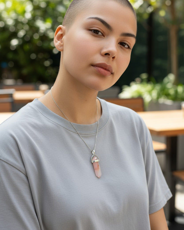 Rose Quartz Double Point Necklace with 18 Inch Chain