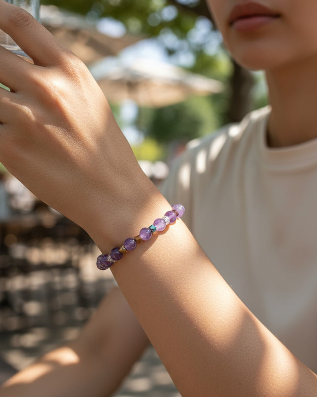 Natural Amethyst and Hematite Bracelet for Mind, Body and Balance