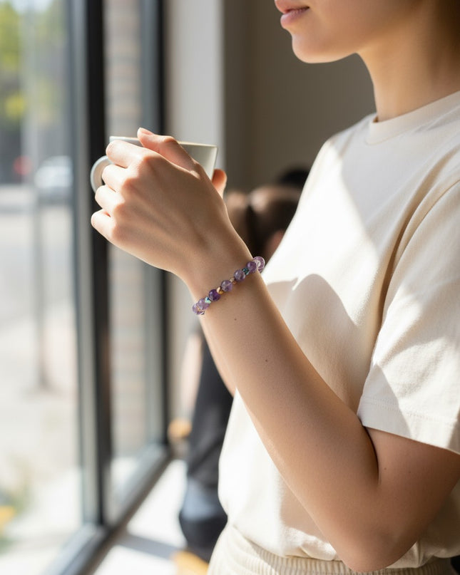 Natural Amethyst and Hematite Bracelet for Mind, Body and Balance