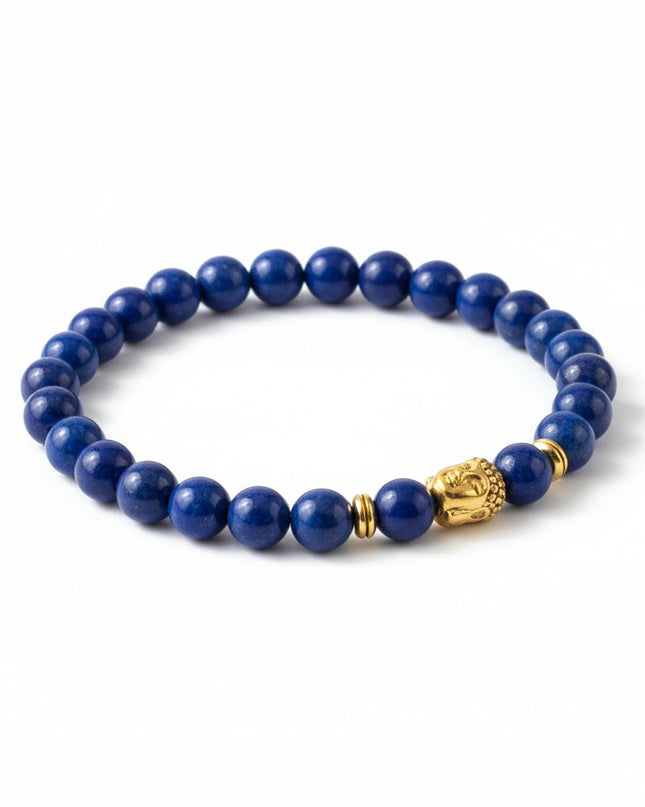 Natural Lapis Lazuli Gemstone Bracelet With Buddha Head Charm for Enlightenment and Inner Peace