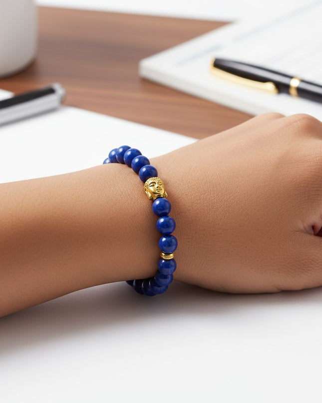 Natural Lapis Lazuli Gemstone Bracelet With Buddha Head Charm for Enlightenment and Inner Peace
