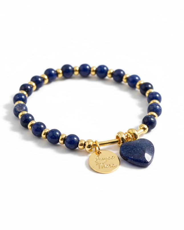 Natural Lapis Lazuli Heart Charm Bracelet for Wisdom, Intuition and Connection 6mm Beads