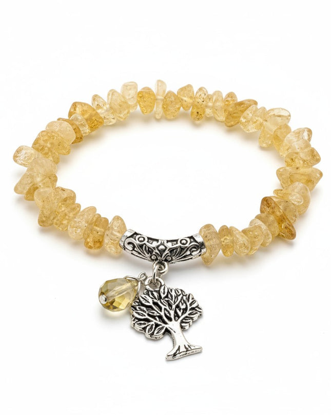 Chipped Citrine Bracelet with Tree of Life Charm for Abundance, Happiness and Success