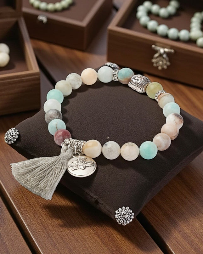 Amazonite Bracelet with Lotus Charm for Balance Harmony and Manifestation