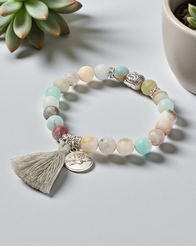 Amazonite Bracelet with Lotus Charm for Balance Harmony and Manifestation