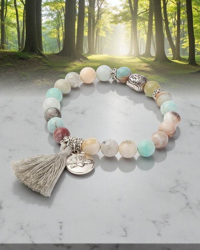 Amazonite Bracelet with Lotus Charm for Balance Harmony and Manifestation